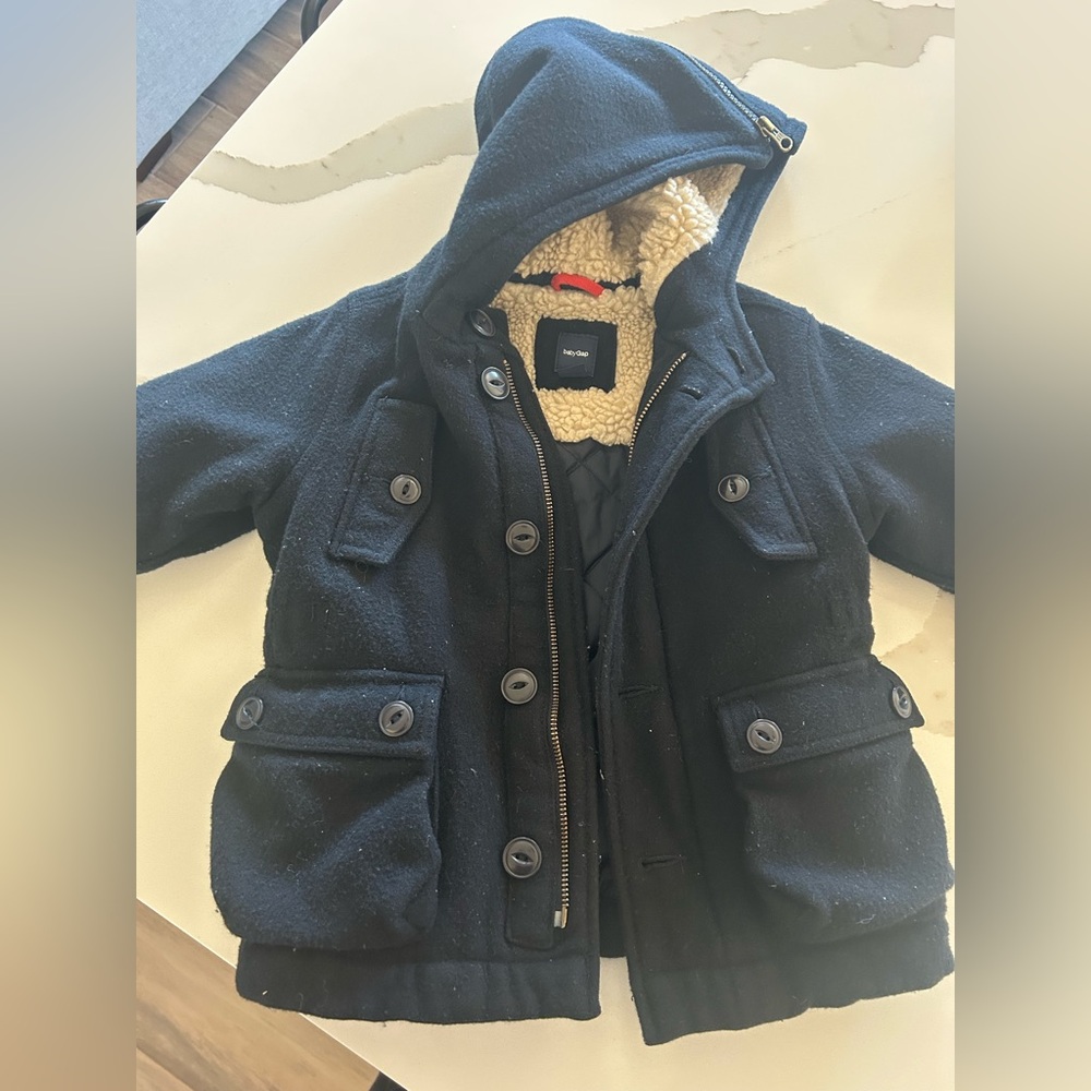 GAP Kids Black Pea Coat with Hood